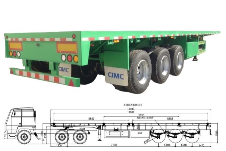 Cimc 40 Foot 3 Axle Flatbed Semi Trailer