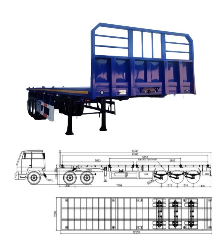  3 Axle Flat bed Trailer Truck
