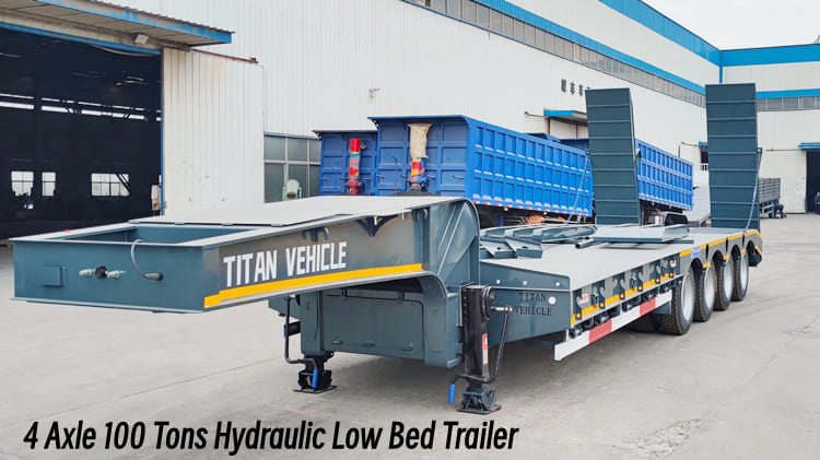 4 Axle 100 Tons Hydraulic Low Bed Semi Trailer for Sale in Cameroon 