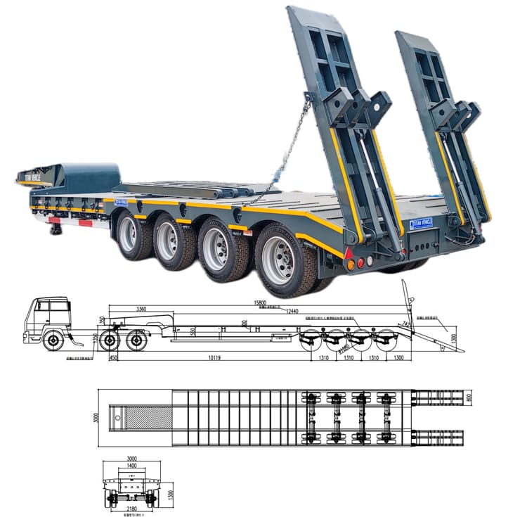 4 Axle 100 Tons Hydraulic Low Bed Semi Trailer for Sale in Cameroon