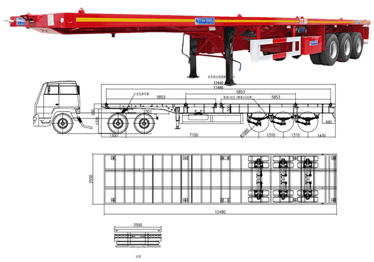 3 Axle 40 Ft Flatbed Semi Truck Trailer for Sale in Cameroon 