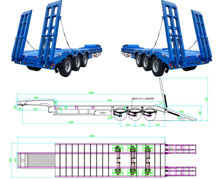 3 Axle 80 Tons Low Bed Semi Trailer for Sale in Cameroon Tiko