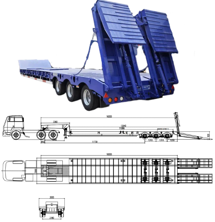 3 Axle 80 Tons Lowbed Semi Trailer for Sale in Cameroon Tiko